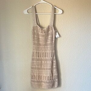 Abercrombie & Fitch Beige Crochet Mini Dress